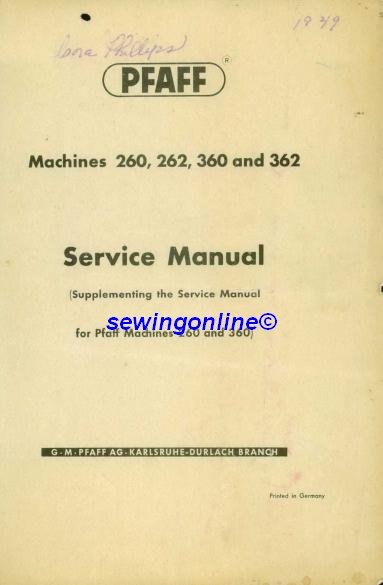 PFAFF 260 262 360 362 Sewing Machine Service Manual